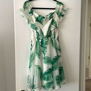 Palm print off the shoulder dress